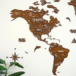 Multilayered 3D Wooden World Map, Travel Map with