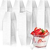 Lyellfe 100 Pack 4 Oz Dessert Cups with Spoon, Clear Plastic Cups, Mini Reusable Square Parfait Shooters Cups for Appetizer, 