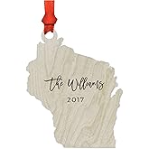 Andaz Press Personalized Laser Engraved Wood US State Christmas Ornament, Custom Names, Wisconsin, 1-Pack, Includes Ribbon and Gift Bag