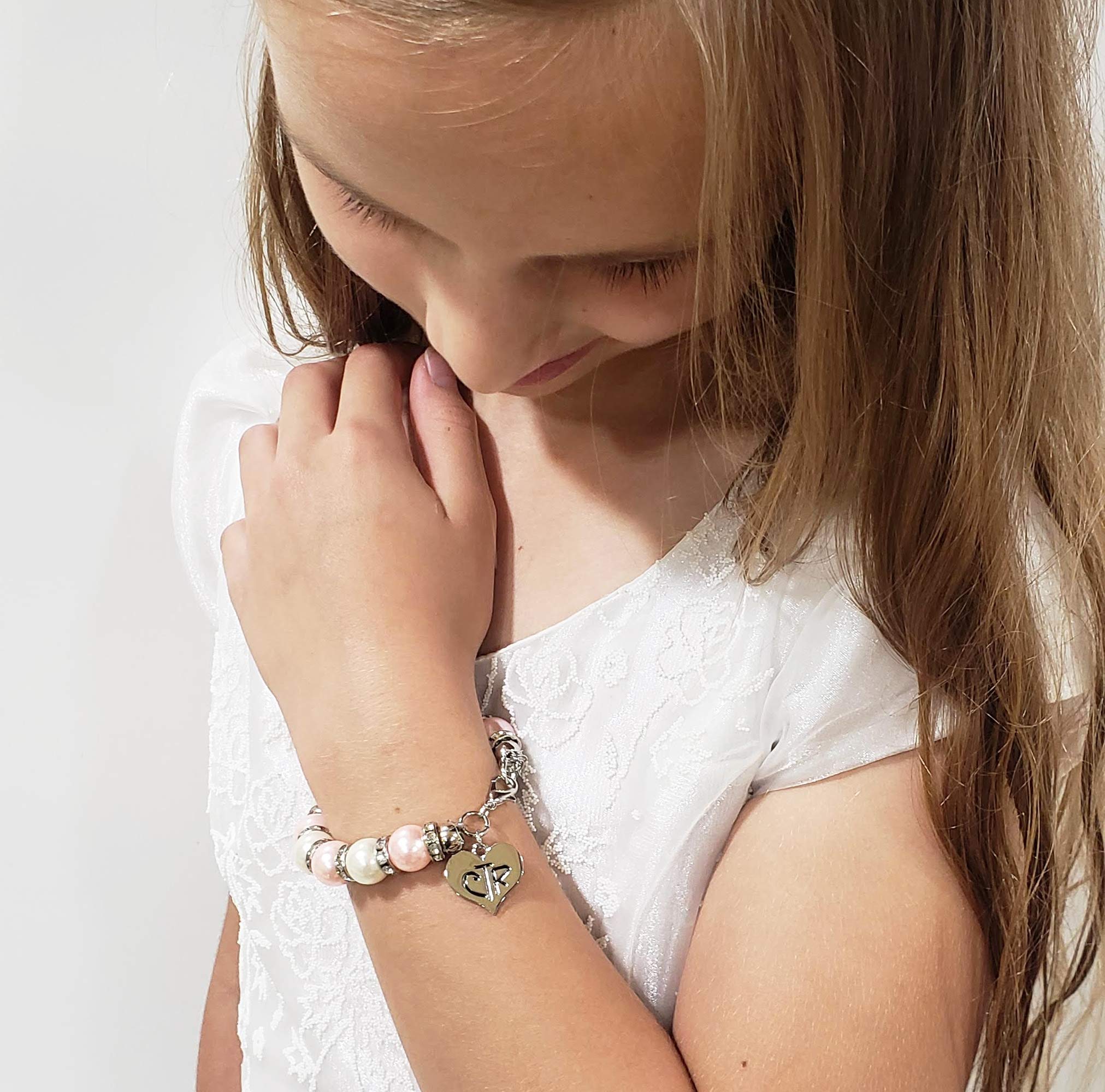 LDS Baptism Gift, CTR Charm Bracelet, Pink and White Faux Pearls with Crystals, Choose The Right Gifts for Girls, Presents From Grandma, Mom, Aunt, Uncle, Granddaughter Daughter Present, Baptize Birthday Communion Jewelry