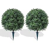 Artificial Boxwood Topiary Trees with Ground Spike,2 Pieces Fake Pine Shrubs Bushes, UV Resistant Faux Evergreen Cypress Tree Plants for Indoor Outdoor Planters Front Porch