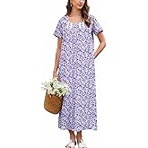 Ekouaer Cotton Nightgowns for Women Long Nightgown Short Sleeve Night Dress Button Sleepshirt with Pockets