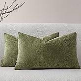 a moment Pack of 2 Decorative Chenille Throw Pillow Covers with Twill Cushion Covers for Sofa Living Room Couch Bed 12x20 Inch Moss Green