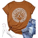 Thanksgiving Shirt for Women Turkey Print T-Shirts Thankful Fall Short Sleeve Tee Tops