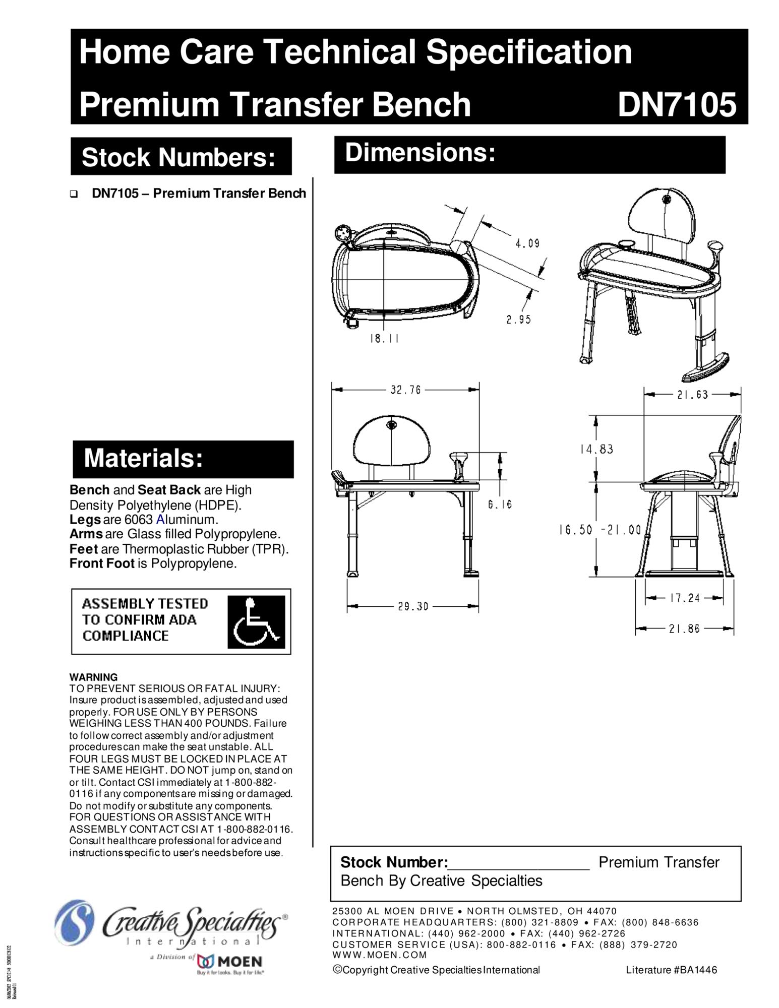 Moen DN7105 Home Care 33Inch W x 18Inch D Adjustable Height Non Slip