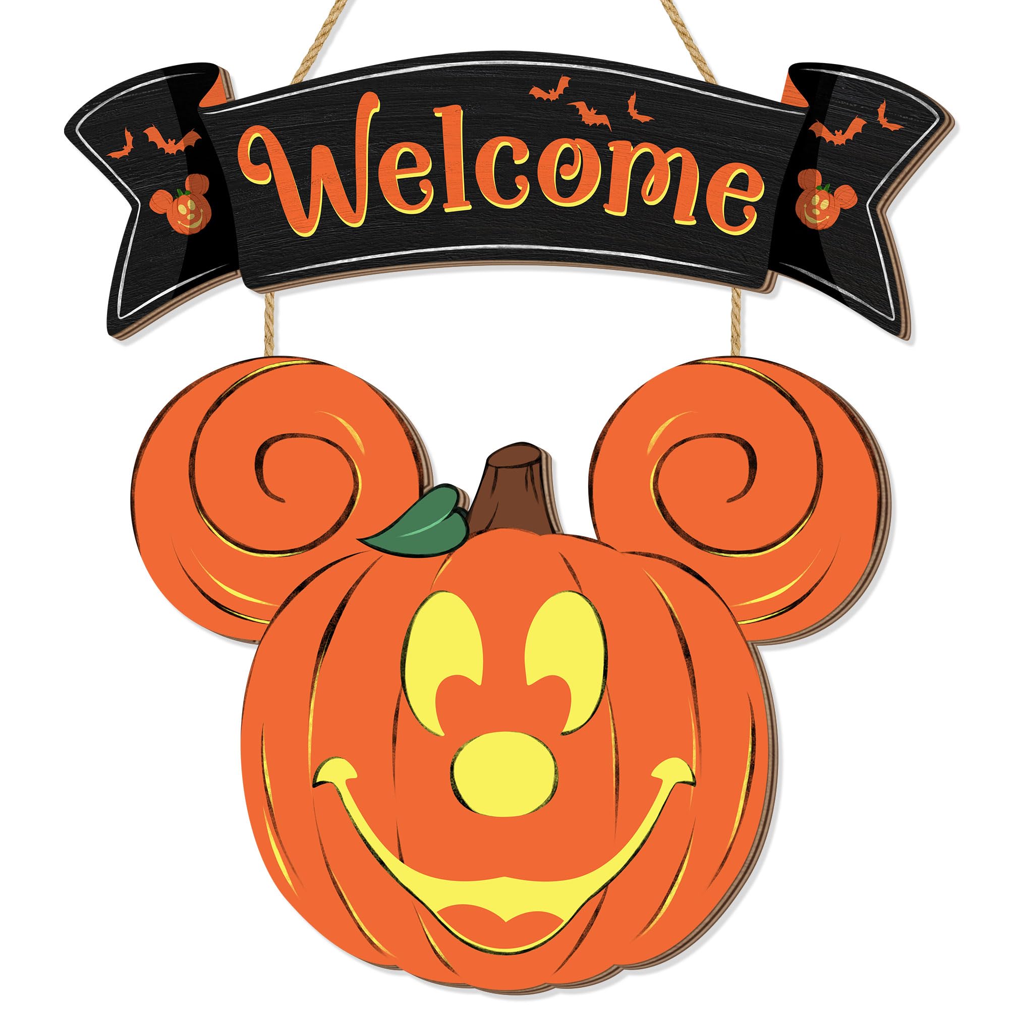 Photo 1 of Halloween Mouse Pumpkin Decorations, Halloween Mouse Welcome Hanging Sign for Front Door, Happy Halloween Wooden Pumpkin Signs, Wood Door Hanger Ornaments for Home Window Wall Decor