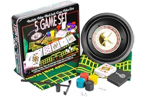 BO-TOYS 5 in 1 Casino Games Set Roulette,Poker, Black Jack, Craps, has Chips,Mats, Dices, Cards,