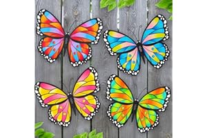 EOORAU 4 Pack Metal Butterfly Fence Decor, 9.8inch Outdoor Butterflies Wall Sculpture Hanging for Yard Patio Garden Tree Decorations, Housewarming Gift