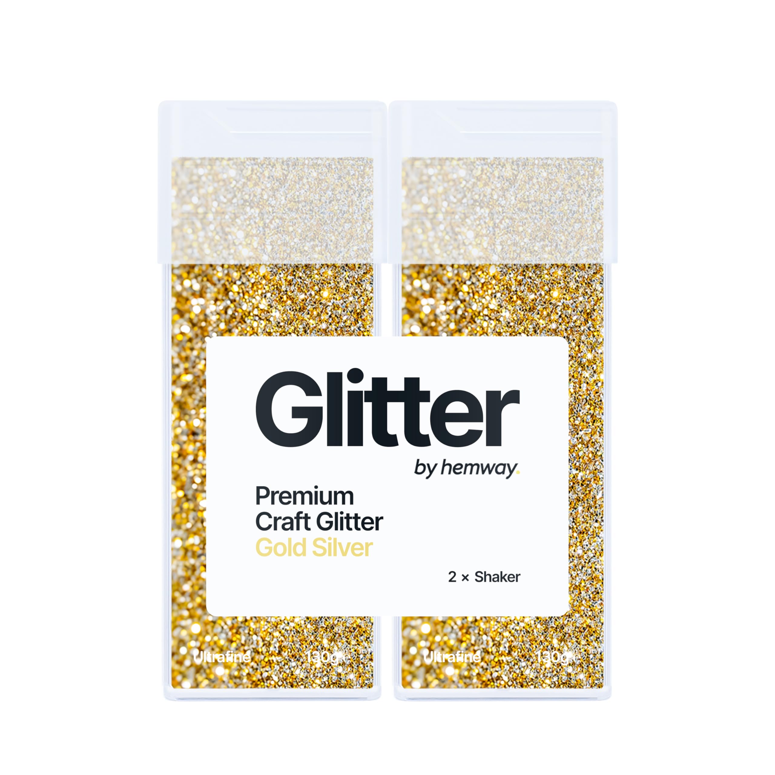 Hemway Glitter Shaker Gold Silver 130g x2 Pack Ultrafine, Craft Glitter Shakers for Resin & Epoxy Crafts, Christmas Art Supplies, Nail, Body, Face, Eye, Festival, Crafting, Slime, Sparkle