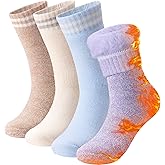 HUGSWEET Thermal Winter Socks for Women Extra Thick Insulated Heated Slipper Socks for Cold Weather 4 Pairs (Multicolor)