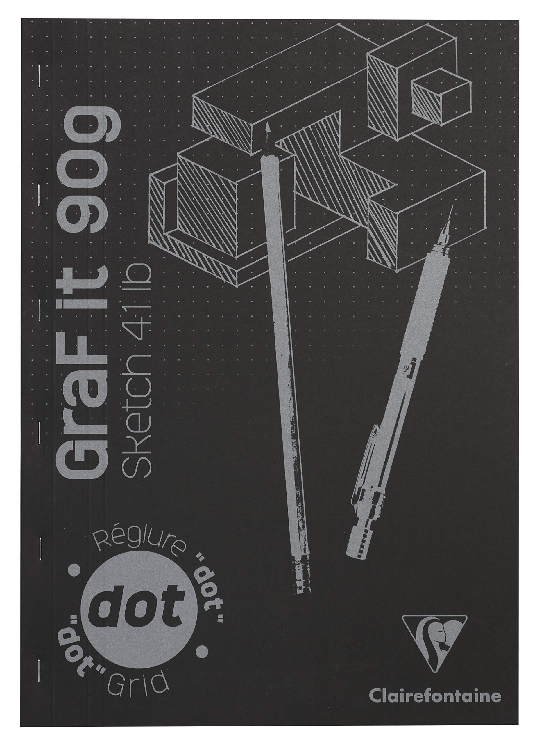 Clairefontaine - Ref 96845C - Graf'It Drawing Sketchbook (80 Sheets) - A3 (420 x 297mm) in Size, 90gsm Drawing Paper, Micro-Perforated Sheets, DotGrid Paper - Black Cover