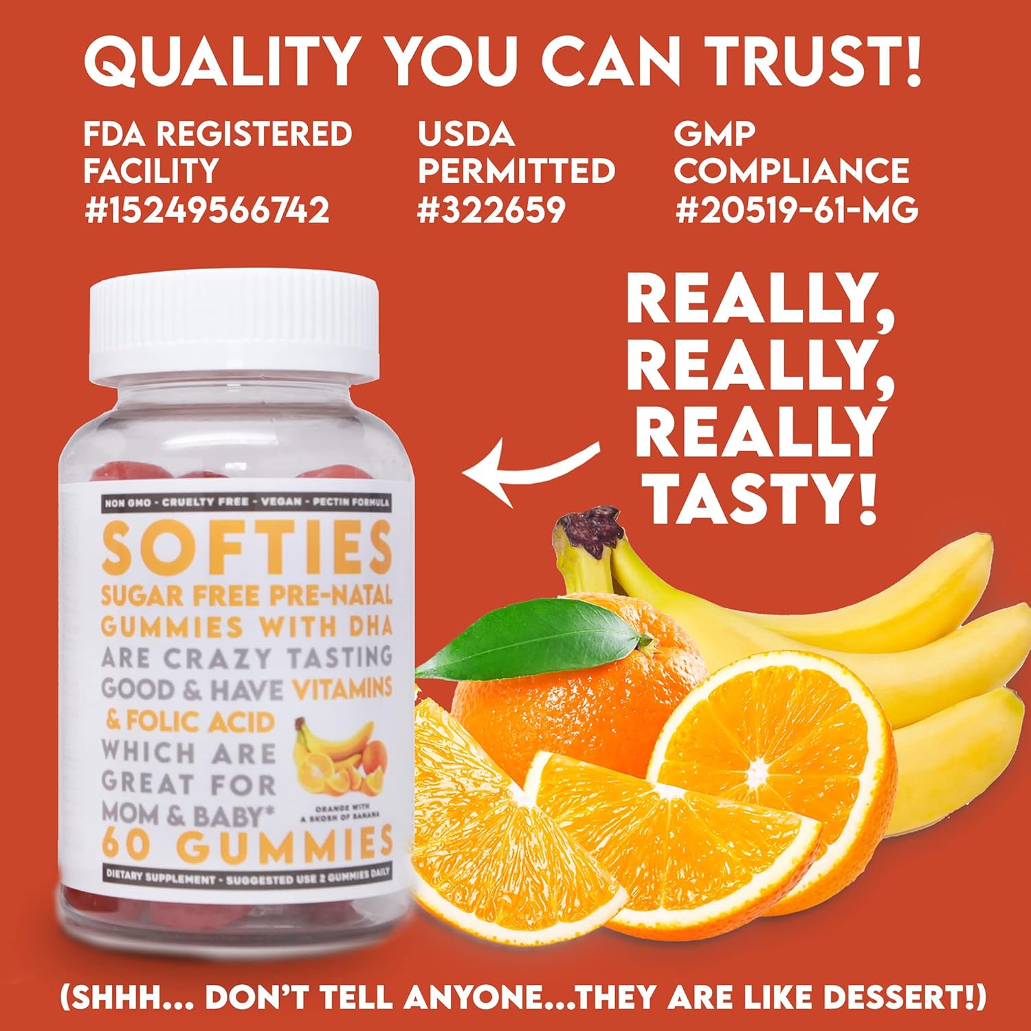 Softies Gummies Sugar Free Prenatal Vitamin with DHA - During, Before and Post Pregnancy - DHA, Zinc, Folic Acid, Niacin, Vitamin A, C, D3, E, B6, B12, 60 Gummies per Bottle, 2 Pack: Health & Personal Care