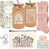 HAOQINA Valentines Day Best Grandma Ever Gift Set - Birthday Gifts for Grandma from Grandkids, Grandmother Gifts Basket with Tumbler, Pouch, Socks, Keychain for Nana, Memaw