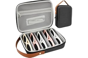 Travel Sunglasses Organizer Case, Portable Multiple Glasses Case, Impact Resistant, Multiple Pairs with Adjustable Slots