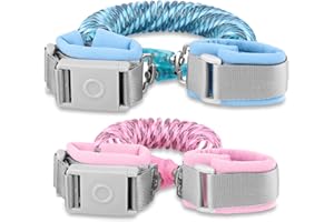 BETERTEK Anti Lost Wrist Link with Magnetic Induction Lock 2 Pack (4.92ft Pink+8.2ft Blue) Toddler Wrist Leash for Kids Child Safety Harness with Reflective Strip (Magnetic Unlock Design)