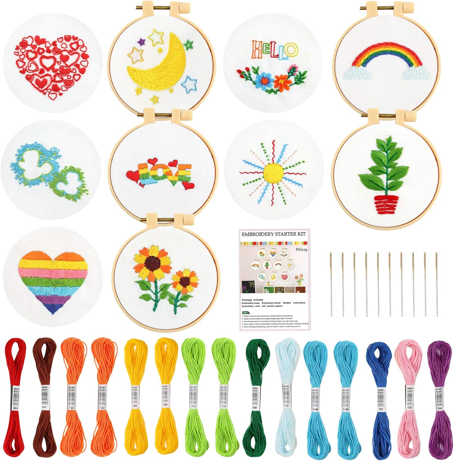 Pllieay 10 PCS Cross Stitch Kits for Beginners Embroidery Beginner Kits for Kids 7-13, Include Instructions