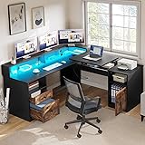 YITAHOME L Shaped Desk with Power Outlets & LED