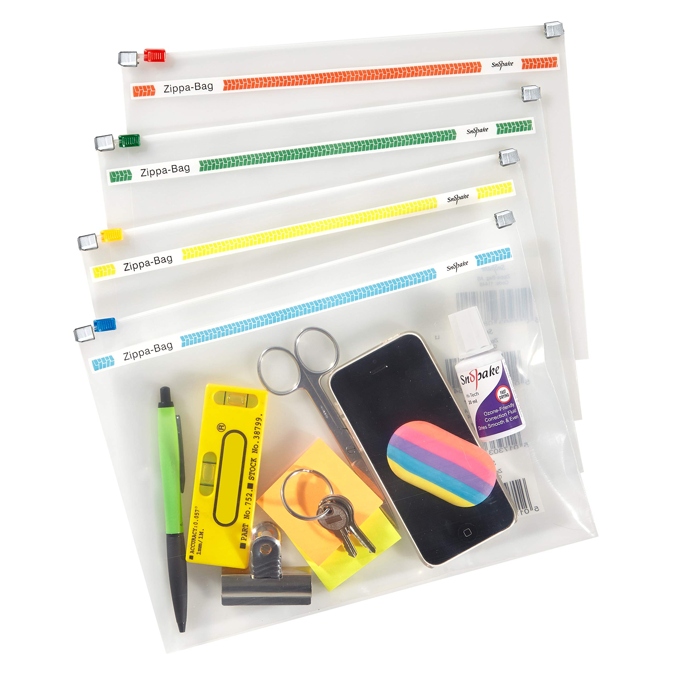 Snopake A5 Zippa-Bag with Top Zip [Pack of 25] 250 x 180 mm - Transparent/Assorted Zip Strips [Ref: 11448]