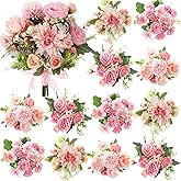 Zeyune 12 Bundles Artificial Flowers Peonies Silk Dahlia Faux Rose Fake Chamomile Hydrangea Bouquet Floral Arrangements Bulk for Home Vase Wedding Party Table Centerpiece Decoration(Pink)