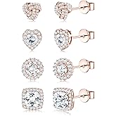 ZELORES 4 Pairs Sterling Silver CZ Stud Earrings for Women 14K Gold Plated Brilliant Celtic Heart Big Stud Earrings Set Cubic Zirconia Earrings Studs for Sensitive Ear