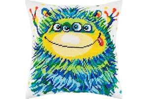 Brvsk Kids’ Room Needlepoint Kit for Adults and Beginners — Little Monster 16″ × 16″ with Clear, Precise Printed Design on Cotton Canvas; Includes 2 Needles, Yarn, and Easy-Read Chart