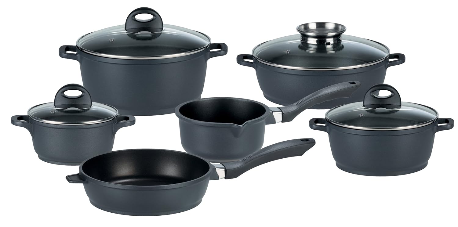 GSW Stahlwaren GmbH Cast Aluminium Induction Safe Cookware Set, Black