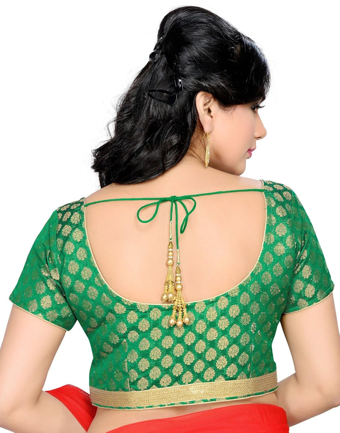 studio shringaar party green solid short sleeve non-padded blouse