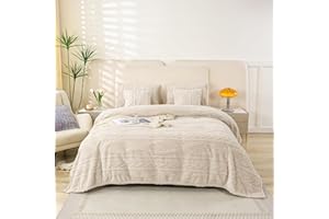 YUSOKI Sherpa Queen Size Blanket(Without Pillows)-3D Stylish Design Super Soft Blankets for Teen Girls Women Couch Bed Sofa Chair Men Boys Gift(Linen,90"x90")