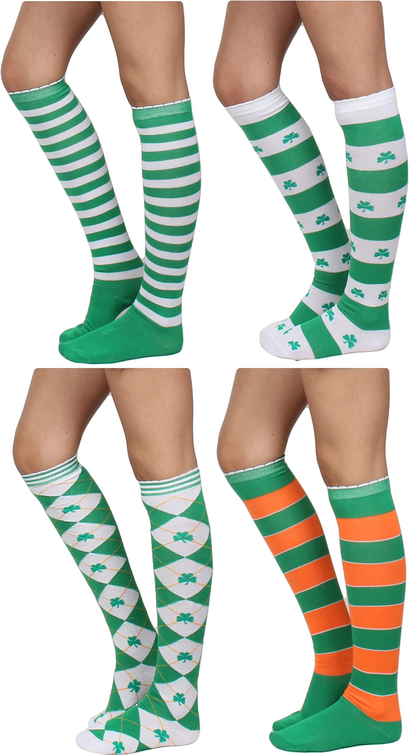 St. Patrick's Day Irish Shamrock Crew Socks Size 9-11 Knee High St Patrick Socks (4 Pairs)