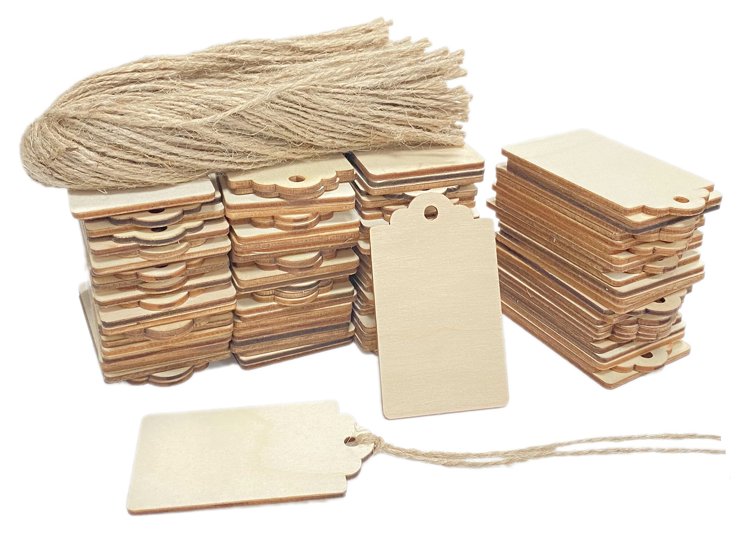Photo 1 of 200 Pack 3 Inch Wood Tags with Hole and Twine Blank Wooden Gifts Tag Unfinished Wood Labels for Crafts