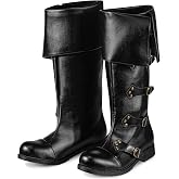 FancyFun Medieval Pirate Boots Men, Renaissance Boots Gothic Cosplay Shoes | PU Leather, Plush Lining, Wide Calf, Knee-High &amp; Non-Slip, Rivet Accents &amp; Calf-Buckle, with Boxes, Soft &amp; Sturdy