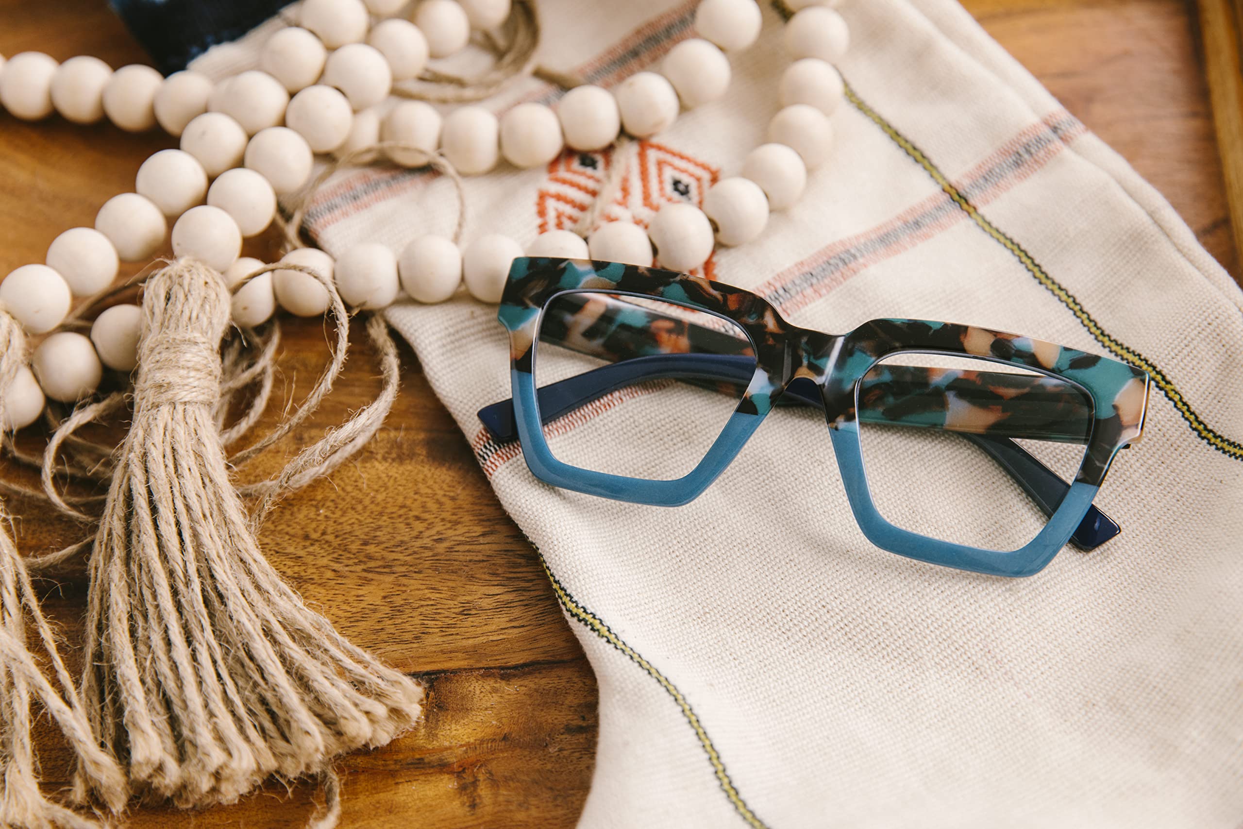 Peepers by PeeperSpecs Oprah\'s Favorite Women\'s Take a Bow Square Blue Light Blocking Reading Glasses - Teal Botanico/Teal +1.75