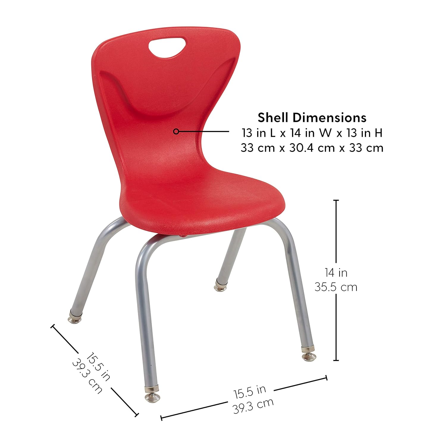 FDP 14" Contour School Stacking Student Chair, Ergonomic Molded Seat Shell with Powder Coated Silver Frame and Swivel Leg Glides; for in-Home Learning or Classroom - Red (4-Pack): Industrial & Scientific