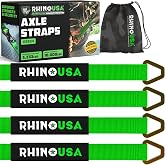 Rhino USA Axle Tie Down Straps - 11,128lb Break Strength with D-Rings | 11,128lb Break Strength w/ Forged D-Rings &amp; Wear-Resistant Sleeves. For Car, Truck, Trailer &amp; UTV Axle Tie Downs. Green