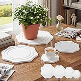 Gejoy 8 Pack Diatomaceous Earth Plant Saucers 4/6/8/10 Inch Stone Plant Tray Instant Dry Water Absorbent Diatomite Coasters for Planter Drainage Plates to Catch Water