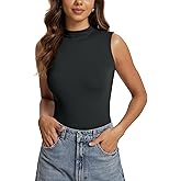 ODODOS Women's Double Layer Mock Neck Sleeveless Tee Ultra-Soft Lightweight Basic T-Shirts Slim Fit Tank Top