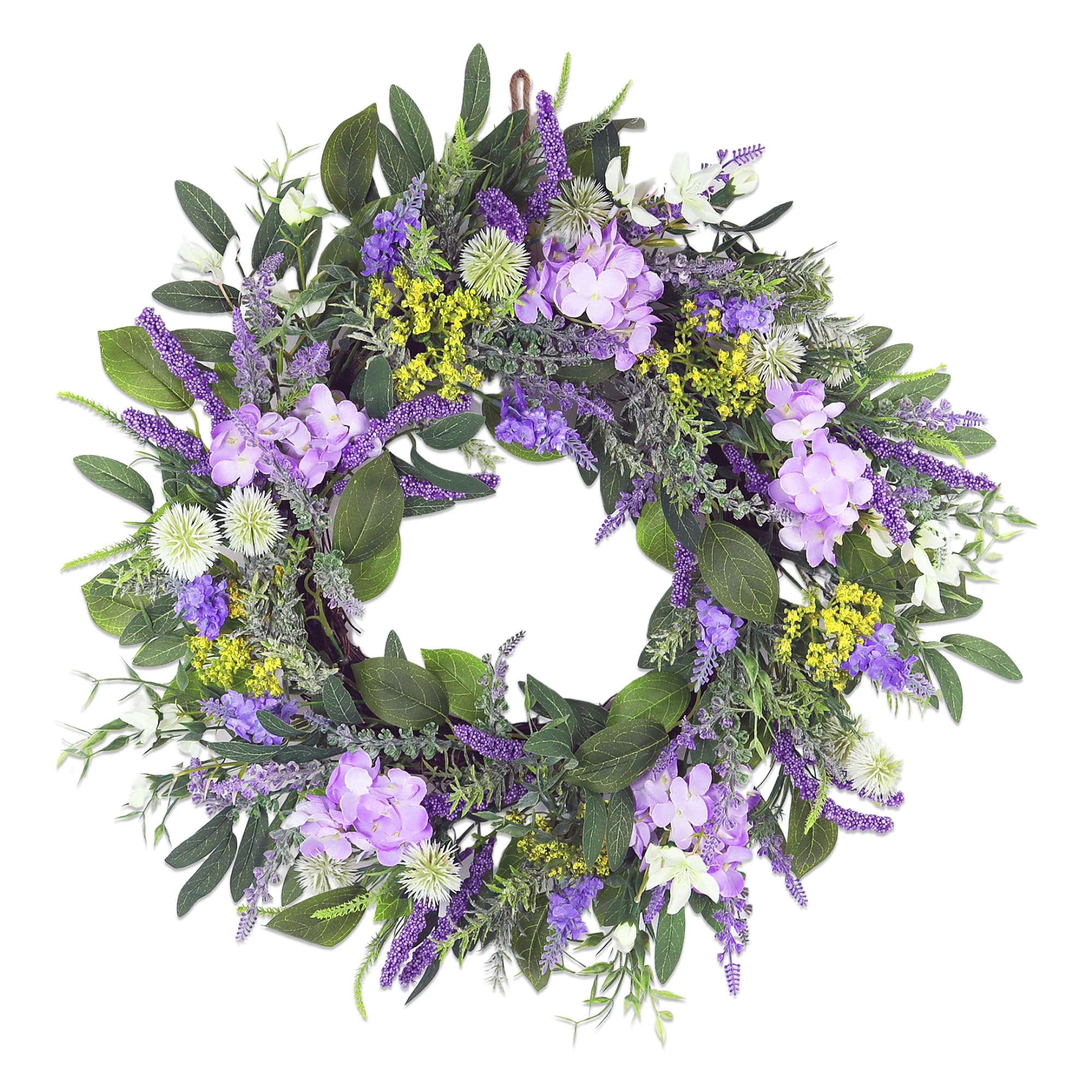 Photo 1 of 21 Inch Spring Wreath for Front Door,Artificial Summer Wreath with Lavender Hydrangeas and Greenery Leaves,Purple Flower for Home Wall Window Farmhouse Party Holiday Decor
