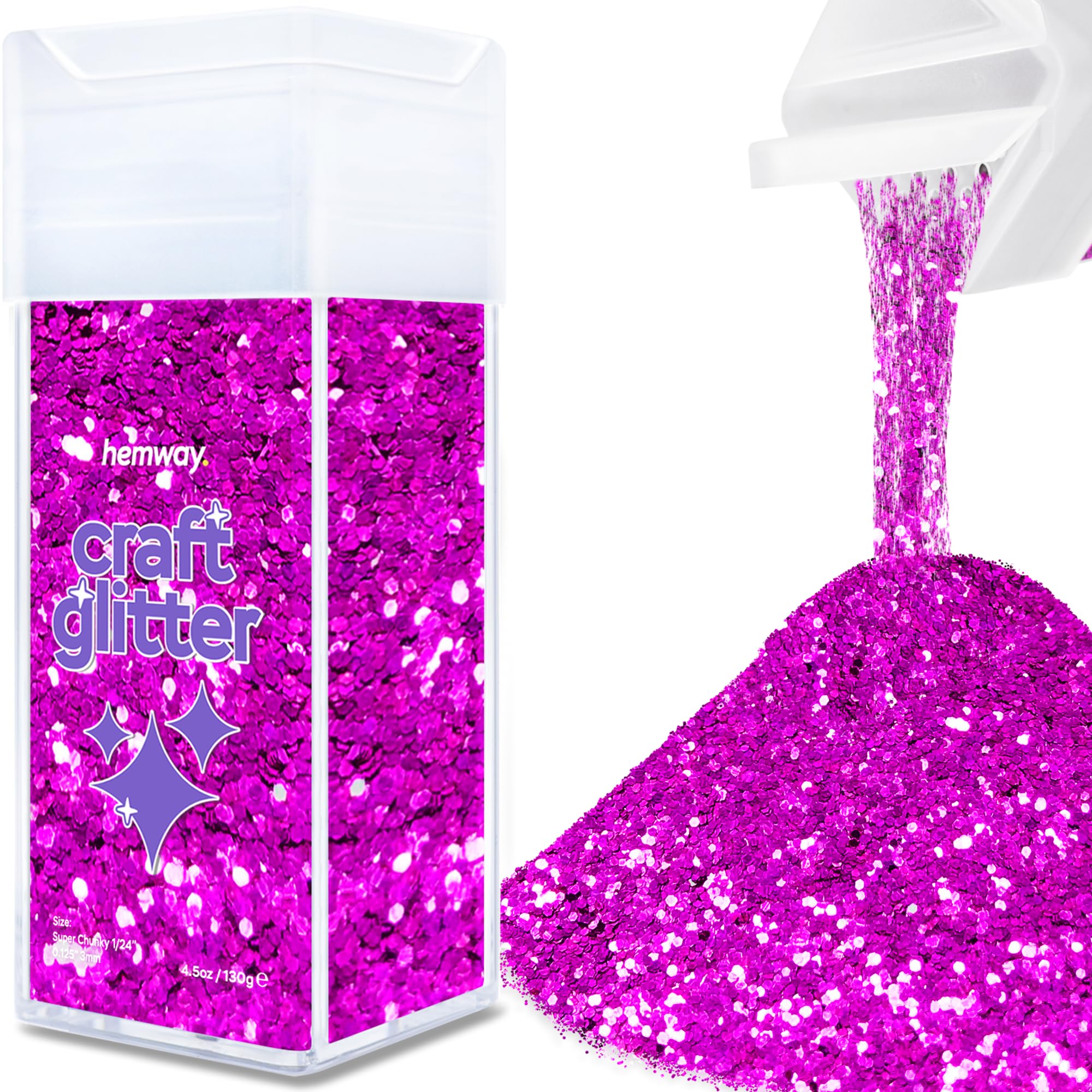 Hemway Glitter Shaker Fuchsia Pink 110g Extra Chunky, Craft Glitter Shaker for Resin & Epoxy Crafts, Christmas Art Supplies, Nail, Body, Face, Eye, Festival, Crafting, Slime, Sparkle
