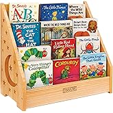 Hrssnsk Montessori Baby Bookshelf, Natural Pinewood Front Facing Nursery Bookshelf, Small Kids Bookcase Book Organizer for Toddlers, 16.5 Inch Wide
