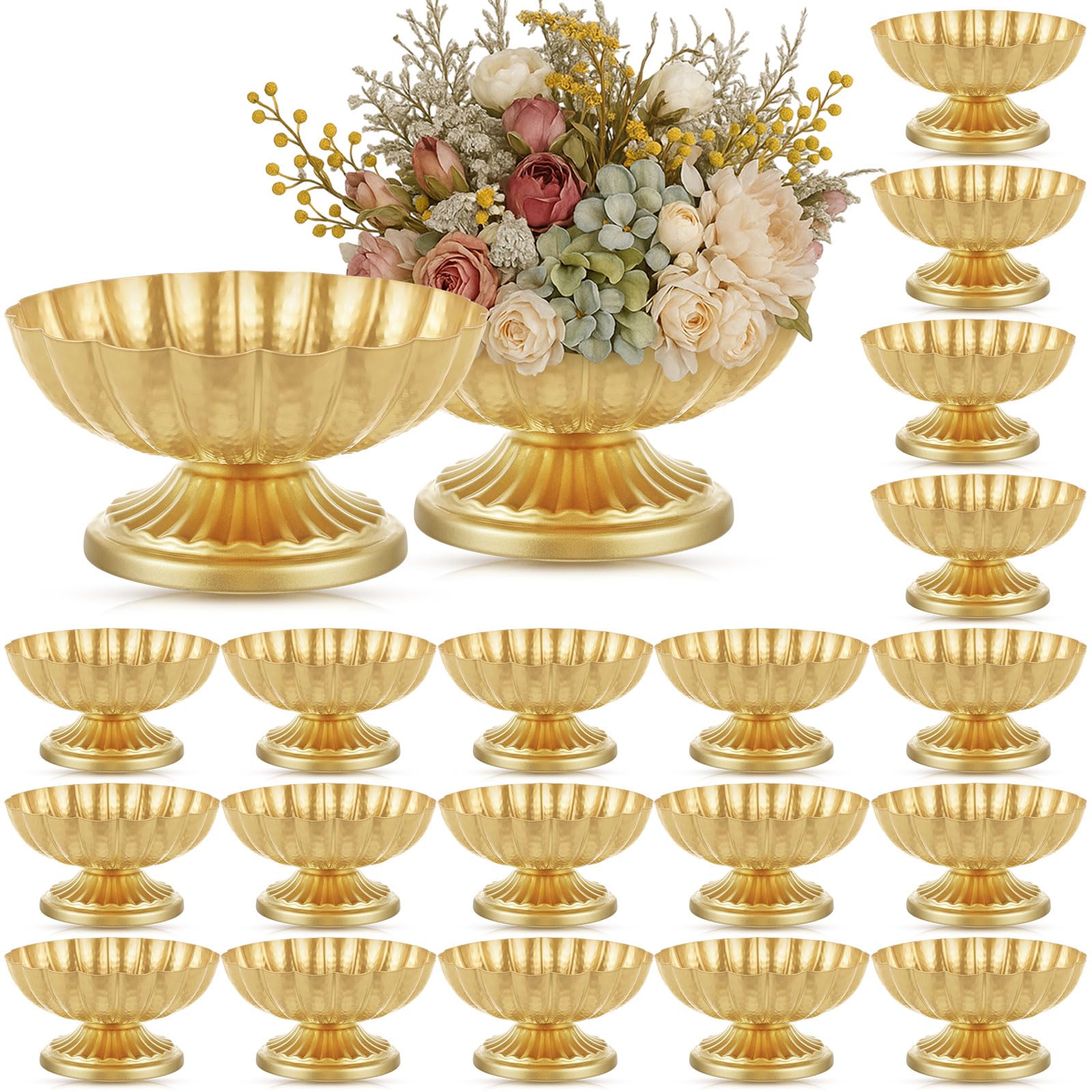 Photo 1 of Ninehaoou 20 Pcs Metal Compote Bowl for Centerpiece Flower Holder Small Compote Vase Indoor Outdoor Flowers Fruits Plant for Christmas Wedding Home Party Decoration (Bright Gold)
