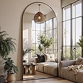 Furnbar Floor Mirror, 76"x34" Oversized Full Length Mirror with Stand, Arched Full Body Mirror Standing Hanging Leaning Against Wall, Aluminum Frame Giant Mirrors for Bedroom Cloakroom, Black