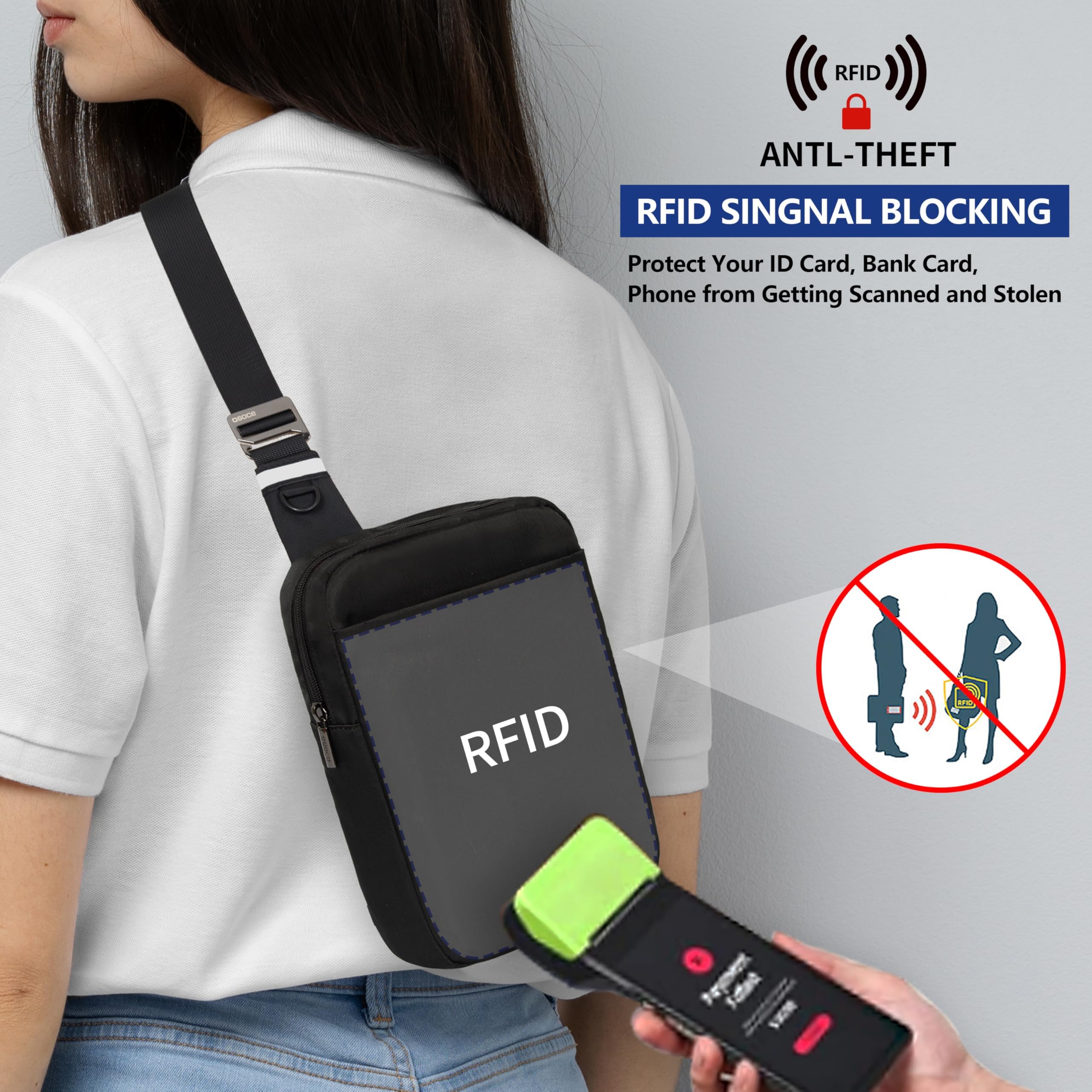 OSOCE Umhängetasche Herren, RFID Anti-Diebstahl Schultertasche Brusttasche 4