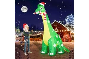 ZUKAKII 13FT Giant Dinosaur Christmas Inflatable Decorations, Built-in LED Lights, Strong Blower Huge Blow Up Yard Clearance Decor with Large Candy Cane Xmas Santa Hat Outdoor Indoor Holiday Party