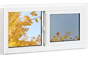 NOTASA Vinyl Basement Window, 32" x 16" Bathroom Sliding Window with Double Pane Insulated Tempered Glass and Fiberglass Scre