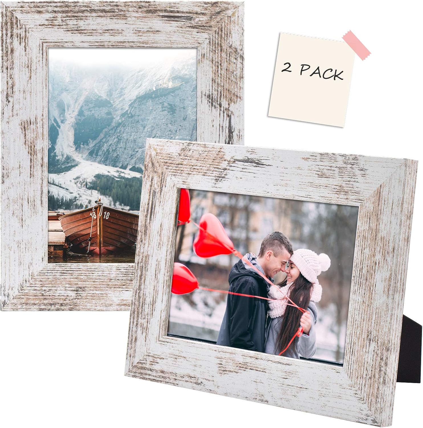 Golden State Art, Set of 2 Picture Frame - Wide Molding - Wood Grain Style - Easel for Tabletop Display, Back Hangers for Wall Display - Great for Baby Pictures, Weddings, Portraits (5x7, White)