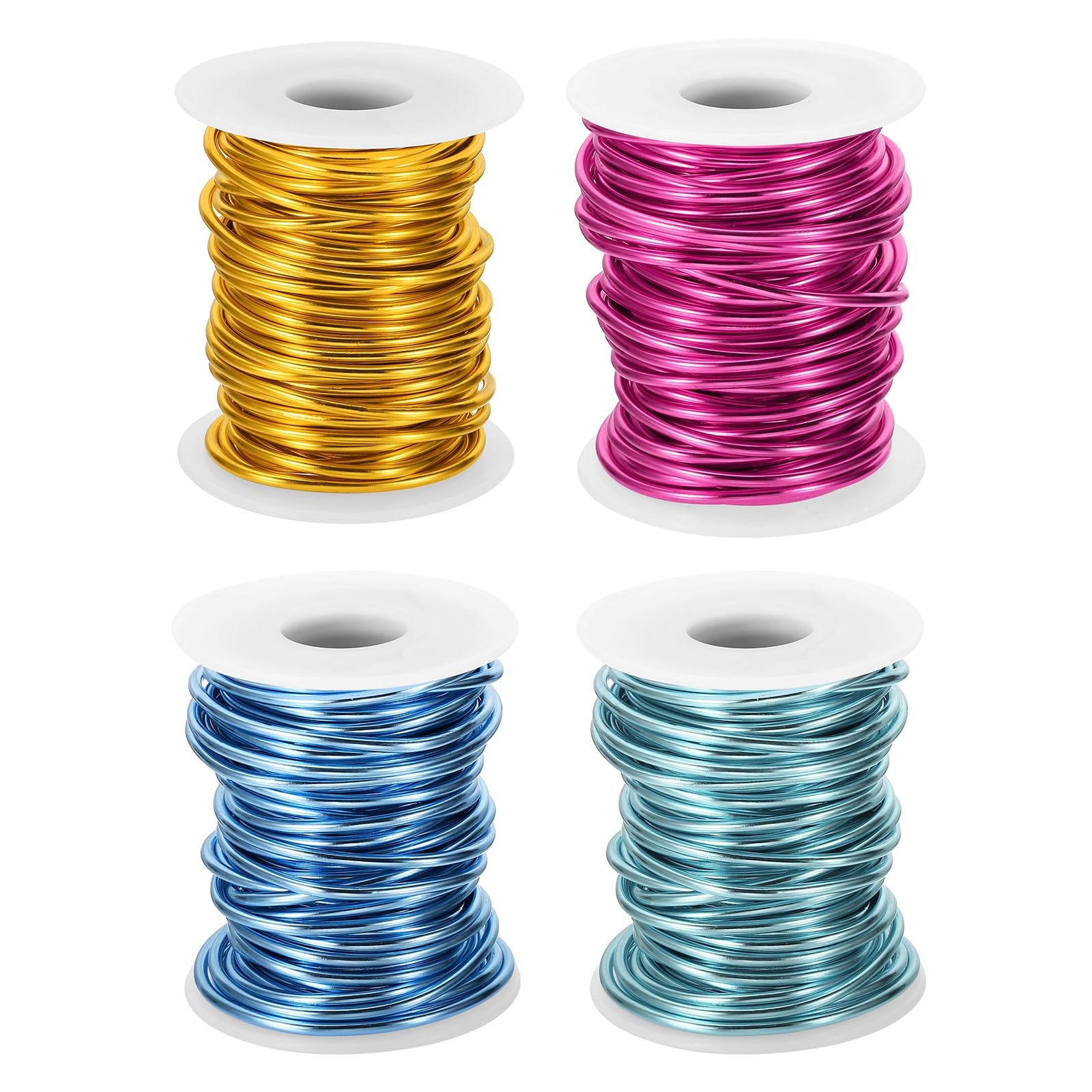 PATIKIL 10 Gauge 2.5mm Aluminum Craft Wire, 32.8Ft 4 Roll Metal Wire Armature Bendable Wire for Jewelry Making Metal Wrap DIY, Steel Blue/Dark Pink/Light Blue/Yellow