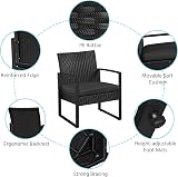 Yaheetech 3-Piece Rattan Garden Set 2 Chairs Table Black Cushions view 4
