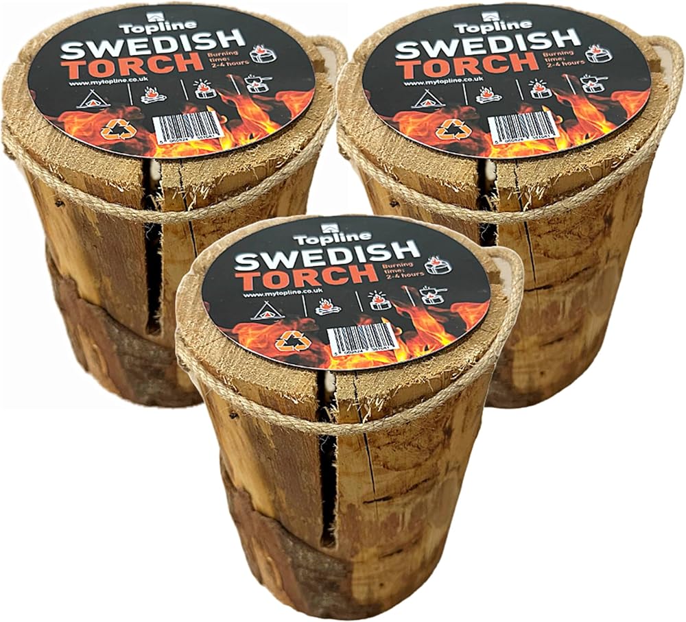 Topline Swedish Fire Torch 3 Pack Kiln Dried Logs Garden Fire Pit Campfire