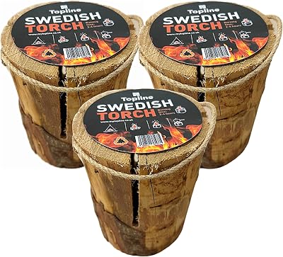 Topline Swedish Fire Torch 3 Pack Kiln Dried Logs Garden Fire Pit Campfire