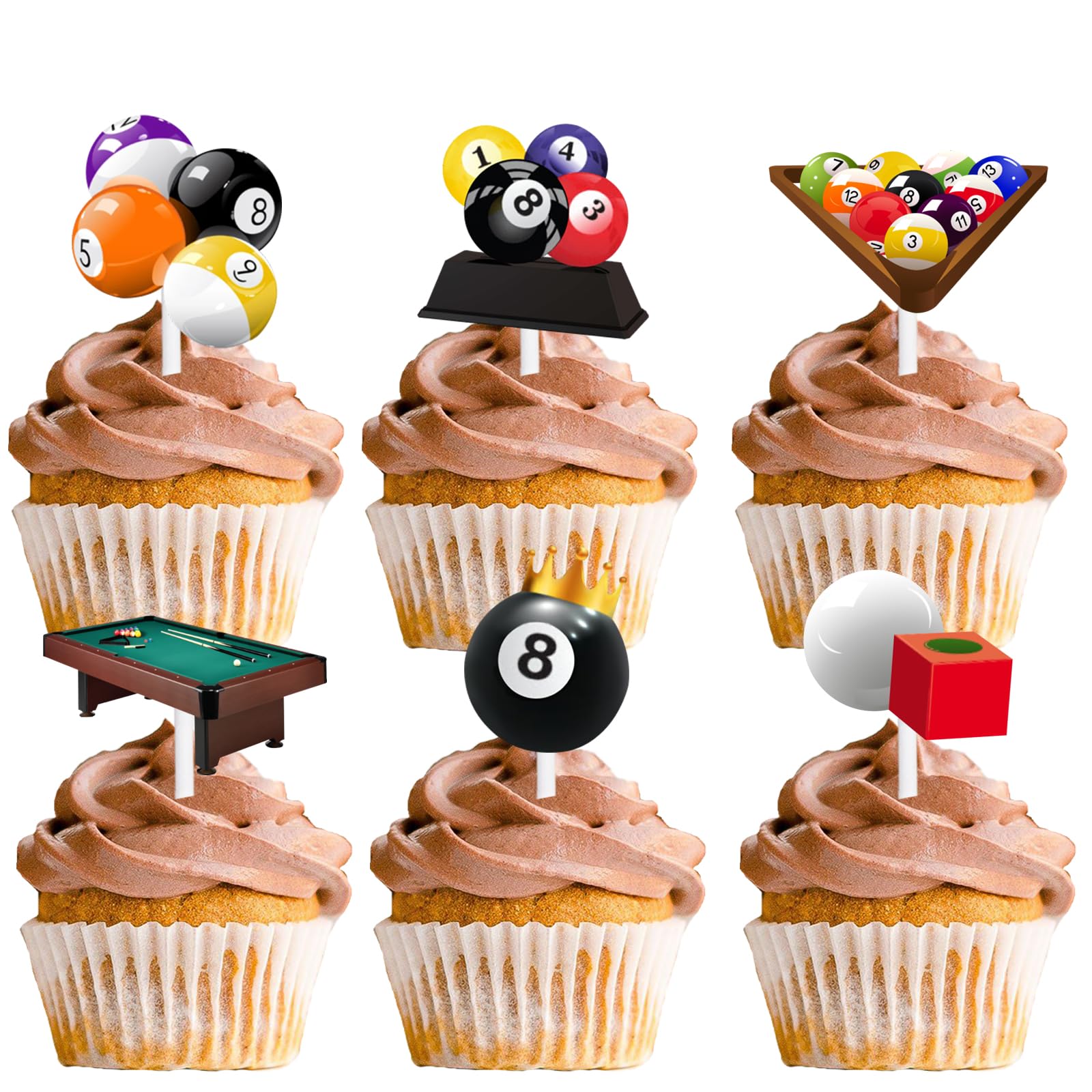 Photo 1 of 18pcs Glitter Billiards Dessert Cupcake Topper Sport Theme Decor Supplies Men Boys Girls Happy Birthday Decorations